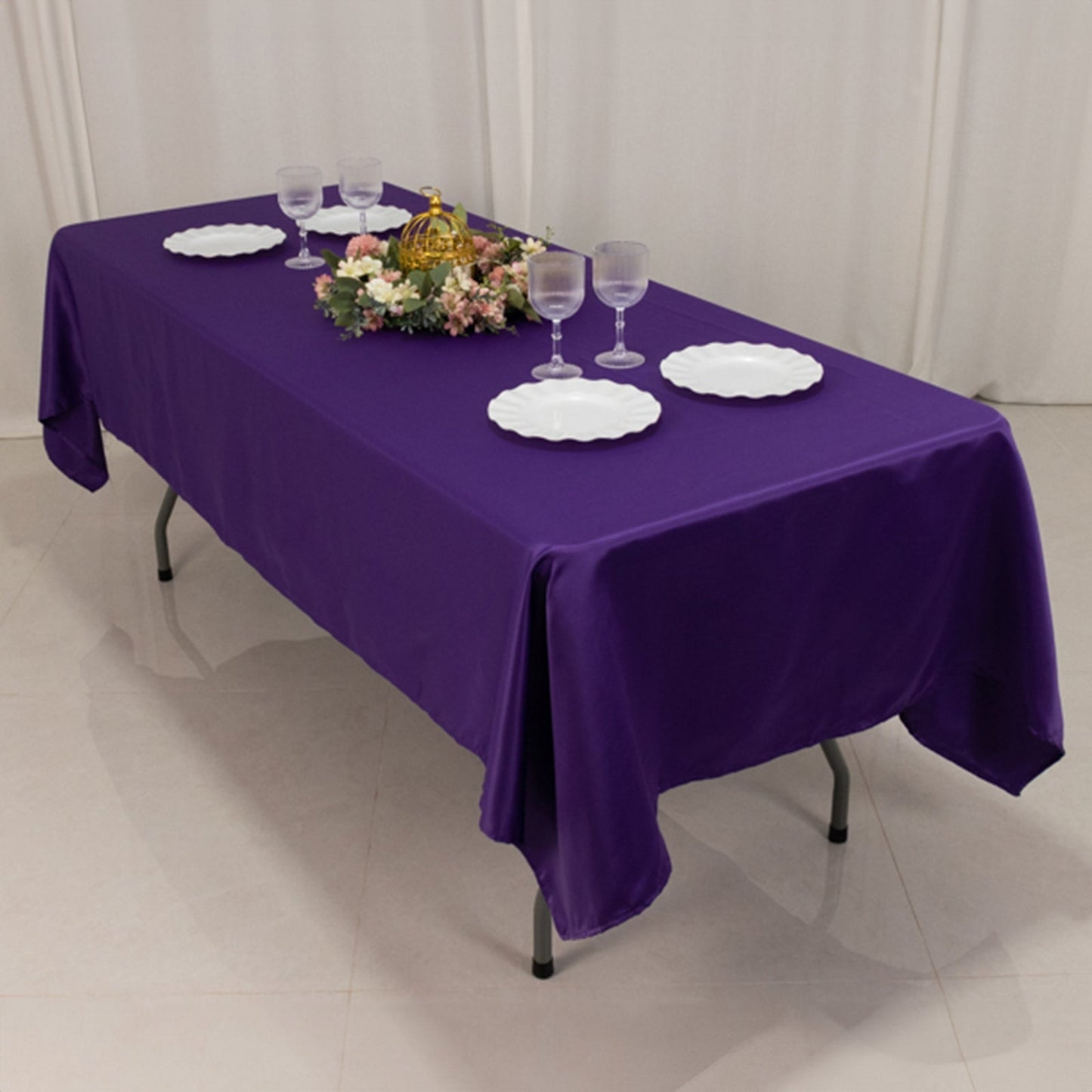 Lamour Satin 60"x102" Rectangle Tablecloth Purple - Durable & Silky Soft Feel Table Cover