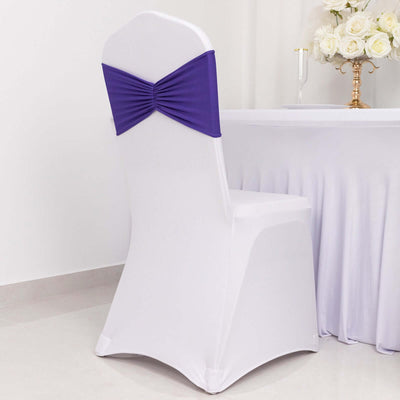 5 Pack Spandex Chair Sashes Purple Ruffled Style - Wide Easy to Use Stretch Chair Bands 8"x13"