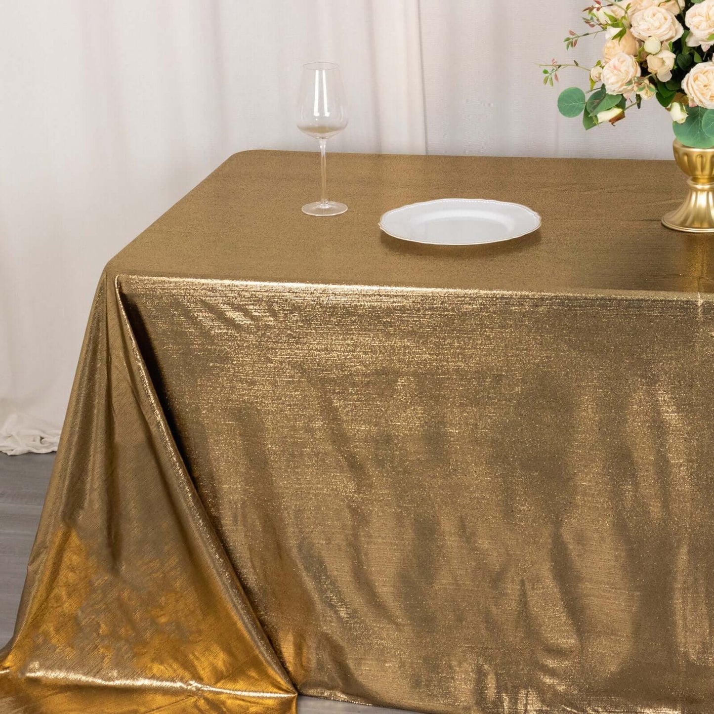 Sequin Dots Polyester 90"x132" Rectangle Tablecloth Shimmering Antique Gold - Seamless, Glittering & Wrinkle Free Table Cover