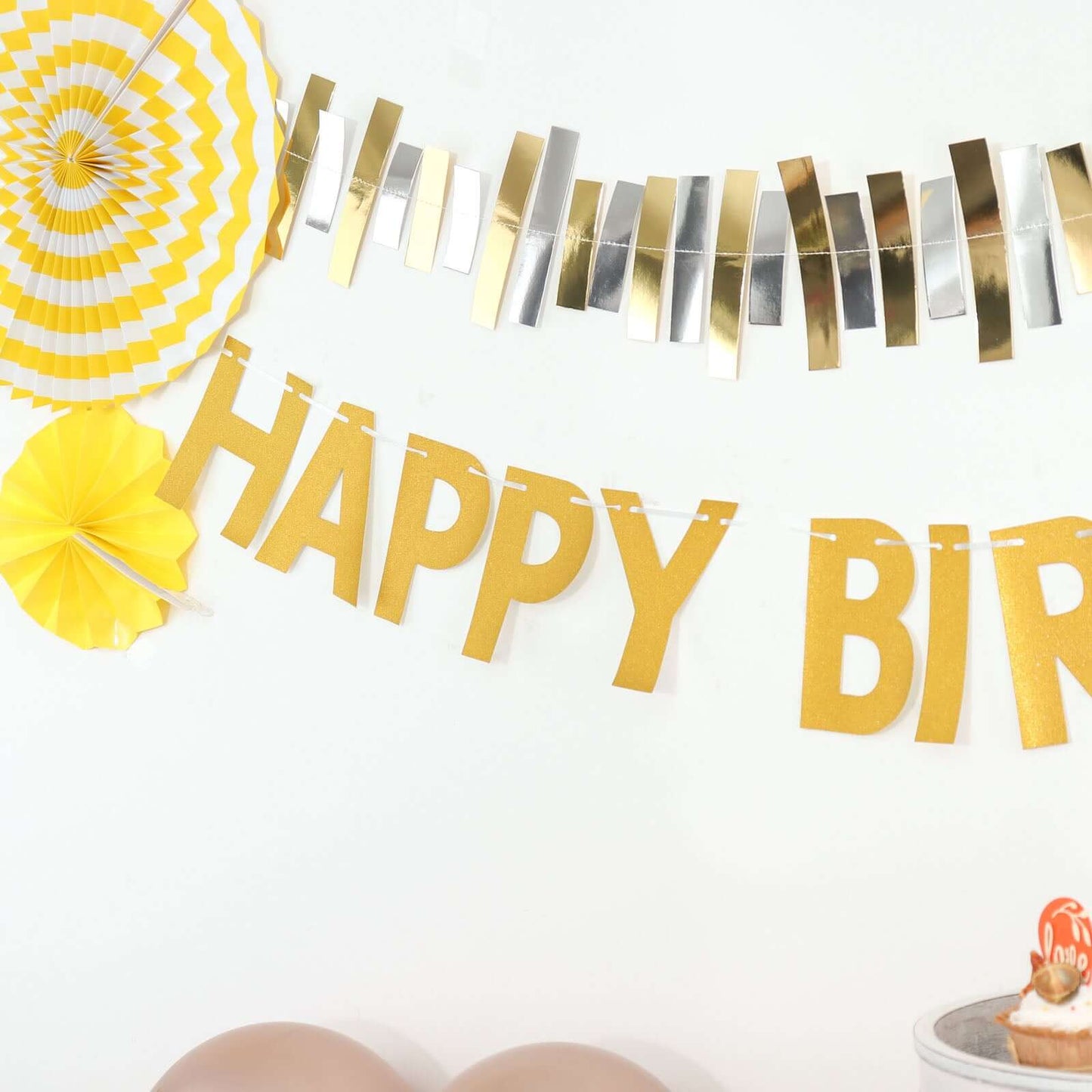 4ft Gold Glittered Happy Birthday Paper Hanging Garland Banner Party Decor