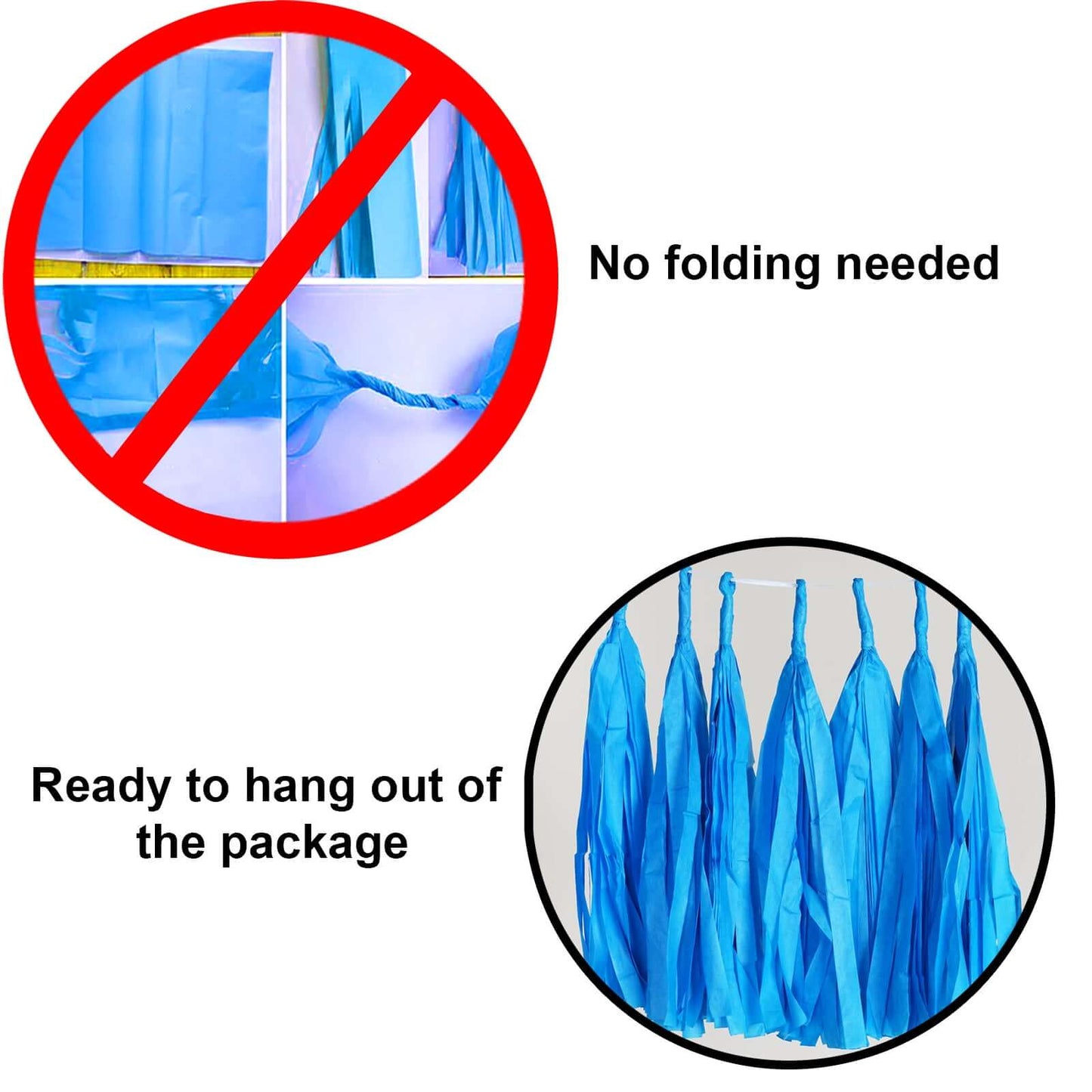 12 Pack Pre-Tied Turquoise Tissue Paper Tassel Garland With String, Hanging Fringe Party Streamer Backdrop Decor