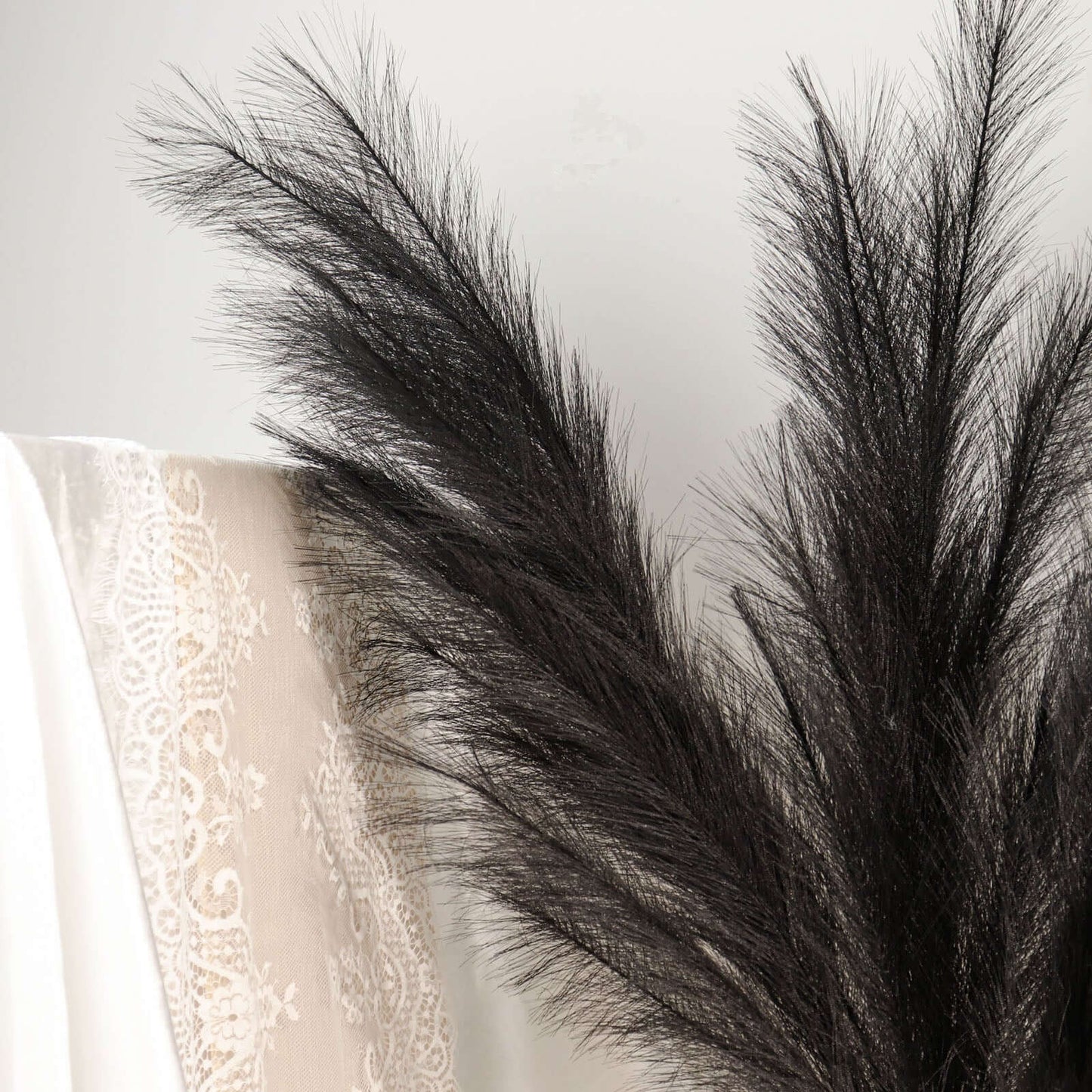 3 Stems Artificial Pampas Grass Decor Black - Soft Realistic Faux Ornamental Grass Branches for Rustic Boho Chic Backdrops Floral Styling & Vase Displays 44"