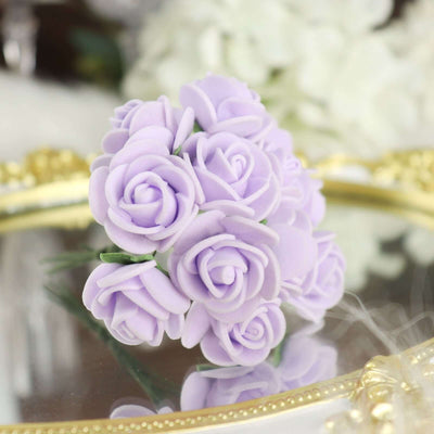 48 Roses 1" Lavender Lilac Real Touch Artificial DIY Foam Rose Flowers With Stem, Craft Rose Buds