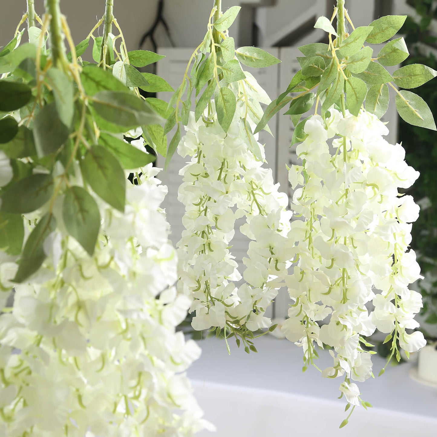6 Pack Cream Silk Wisteria Vines Hanging Plants, Long Artificial Flowers Bushes - 4 Full Strands in 1 Bush - 21"
