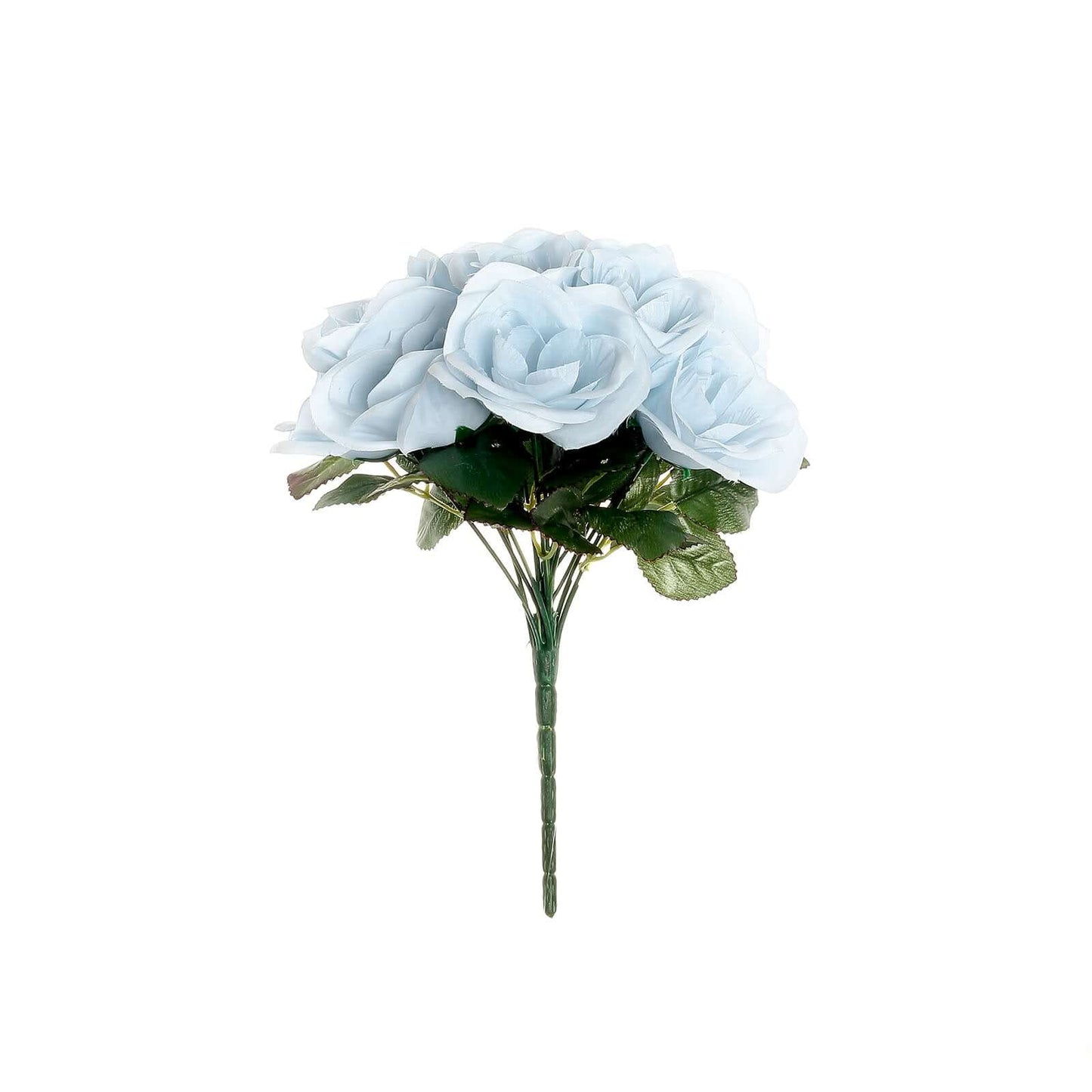 12" Ice Blue Artificial Velvet-Like Fabric Rose Flower Bouquet Bush