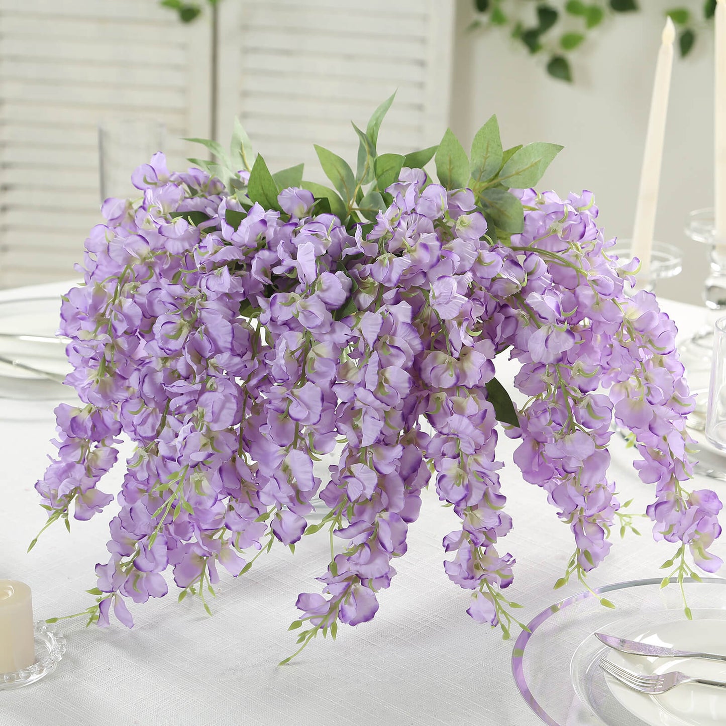 6 Pack Purple Silk Wisteria Vines Hanging Plants, Long Artificial Flowers Bushes - 4 Full Strands in 1 Bush - 21"