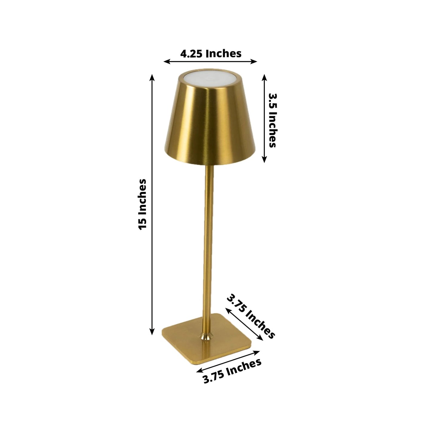 15" Gold Metal LED Table Lamp with Classic Empire Lampshade - Cordless Rechargeable Desk Lamp, 3 Color Modes, Stepless Dimming, Touch Control