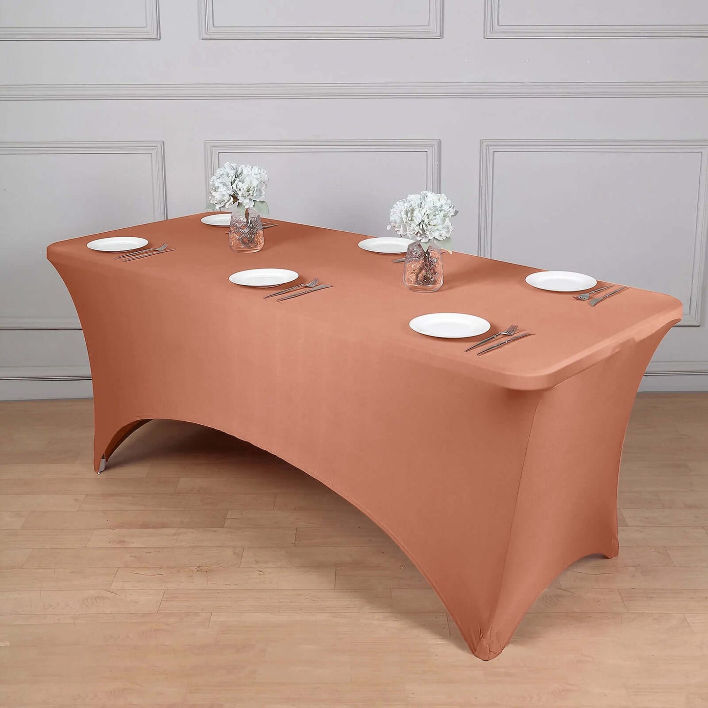 Stretch Spandex 96"x30" Rectangle Table Cover Terracotta (Rust) - Durable Form-Fitting Tablecloth
