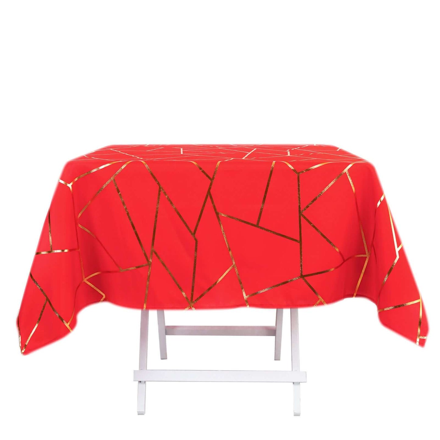 Polyester 54"x54" Square Tablecloth Red with Gold Foil Geometric Pattern - Wrinkle-Resistant & Durable Table Cover