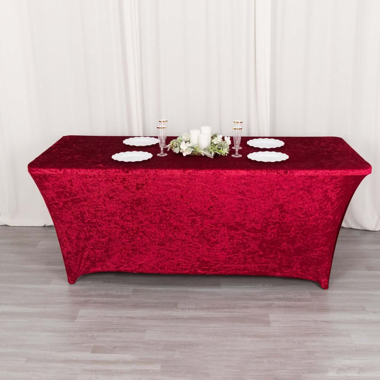 Crushed Velvet Fitted Rectangular 6ft Table Cover Red - Wrinkle-Free Stretchy Tablecloth