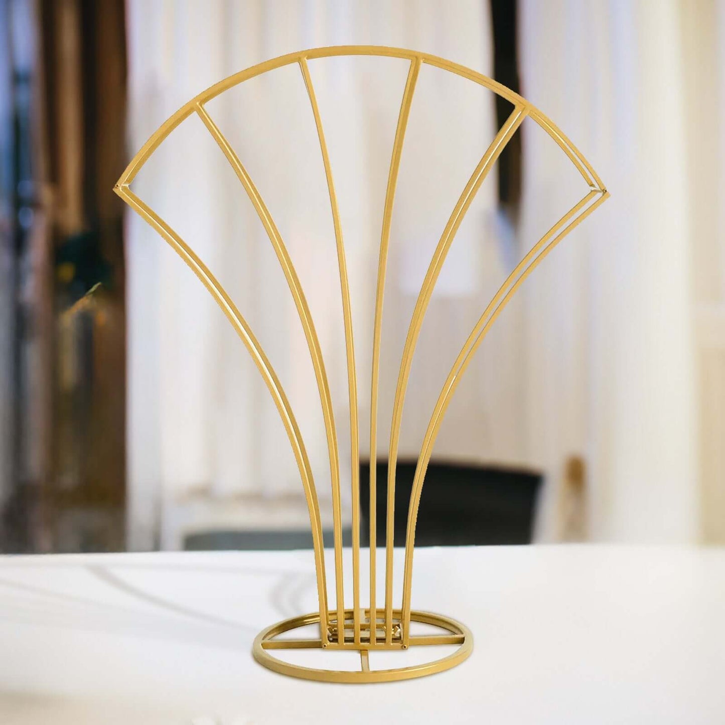 Metal Table Centerpiece Gold Scalloped Fan Shape Design - Wedding Floral Display Flower Frame Stand 32"
