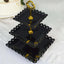 3-Tier Plastic Square Cupcake Stand Tower Black - Charming Disposable Dessert Display Serving Tray Platter with Heart Wavy Edge & Gold Top Handle for Tea Parties Weddings & Special Occasions 13"