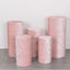 Set of 5 Blush Crushed Velvet Cylinder Pedestal Stand Covers, Premium Pillar Prop Covers