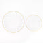 10-Pack Plastic 7.5" Round Salad Dessert Plates in Clear with Gold Flair Rim - Disposable Party Plates for Upscale Banquets & Special Occasions