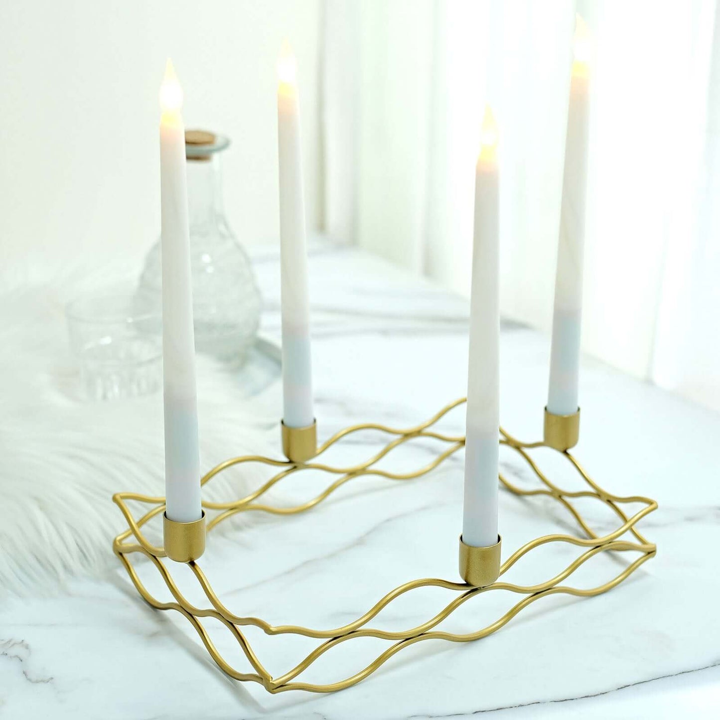 Rectangular Taper Wreath Candelabra 4 Arm Gold Metal Candle Holder Centerpiece - Stylish Wedding Decor 12"x8"