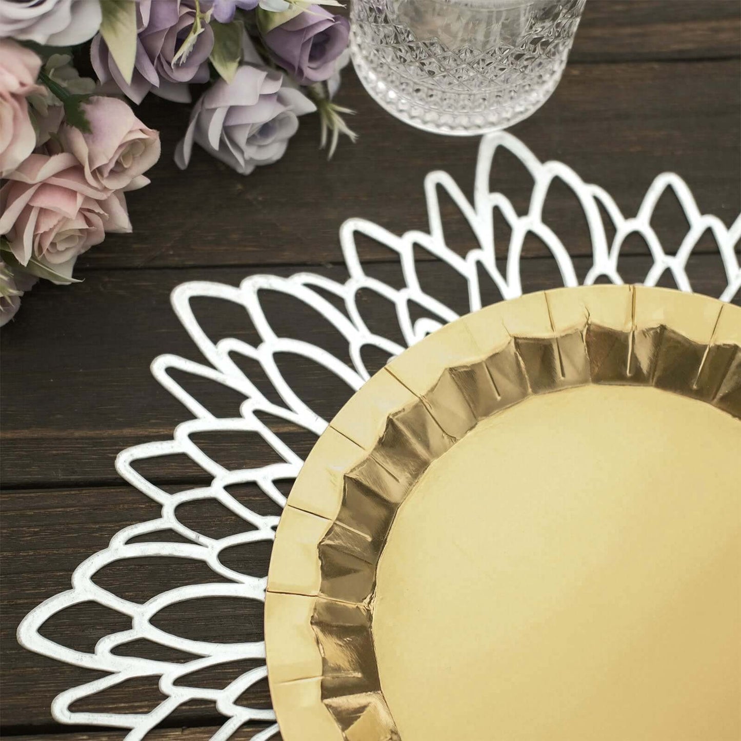 25-Pack Paper 9" Round Dinner Plates in Metallic Gold with Geometric Prism Rim - Disposable 400GSM Party Plates for Banquets & Celebrations