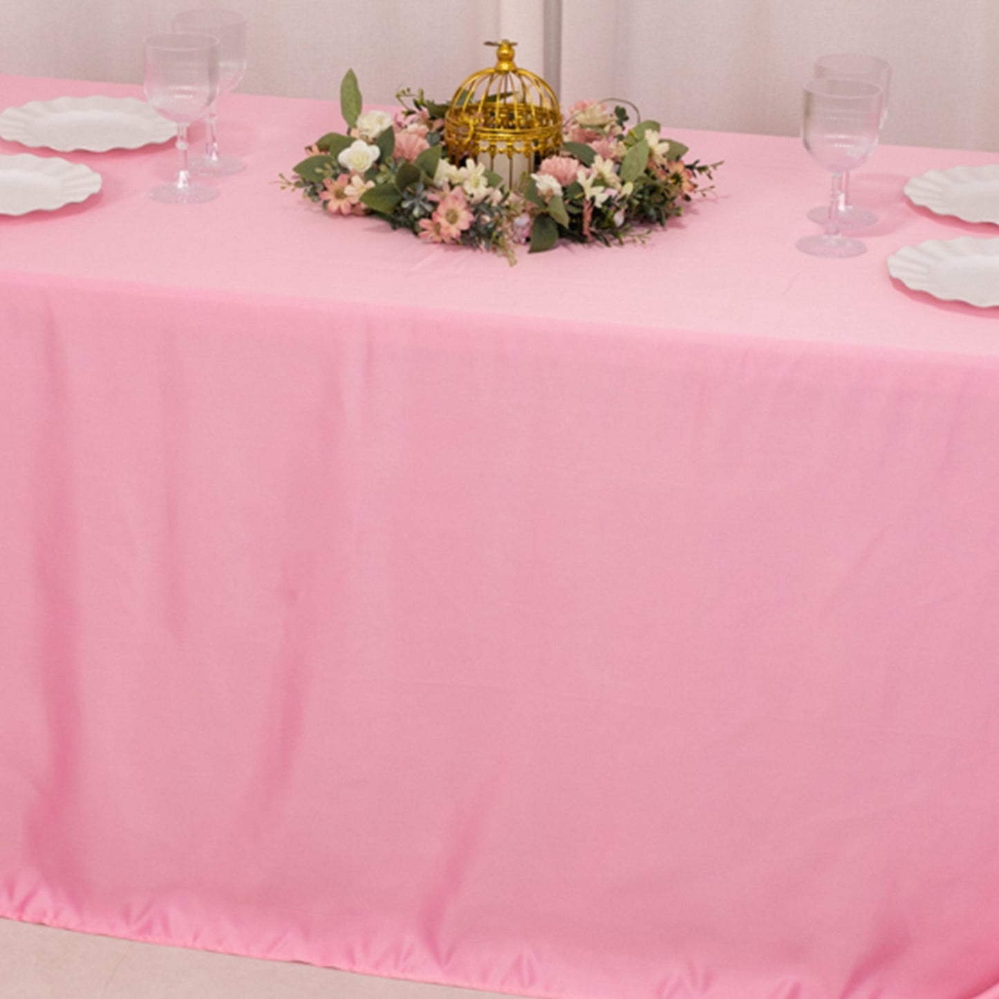 Lamour Satin 90"x132" Rectangle Tablecloth Pink - Soft & Silk-Like Seamless Table Cover