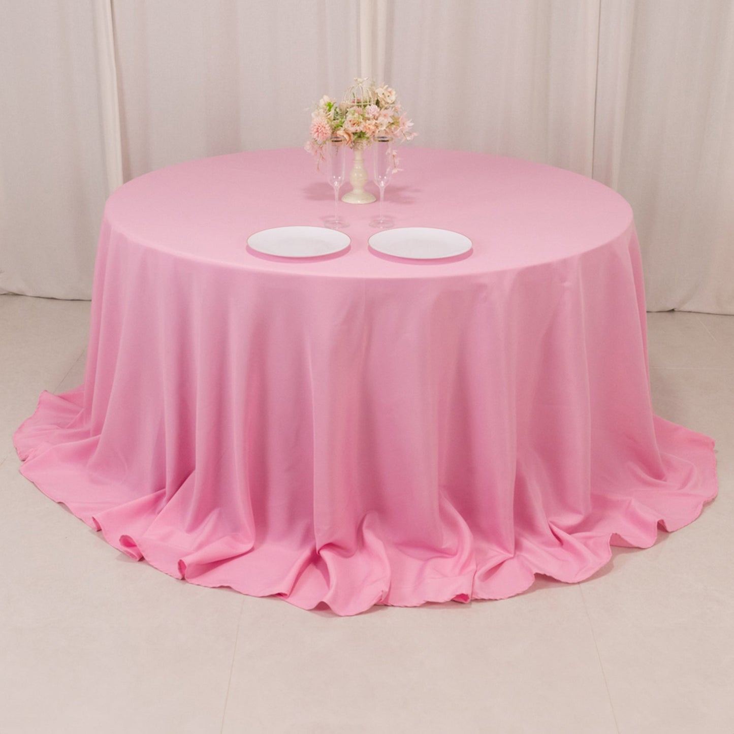 Premium Polyester 132" Round Tablecloth Pink - Seamless 220GSM Wrinkle-Resistant Table Cover