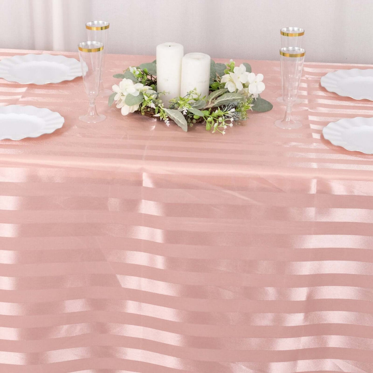 Satin Striped 90"x132" Rectangular Tablecloth Dusty Rose - Seamless Silky Smooth Table Cover