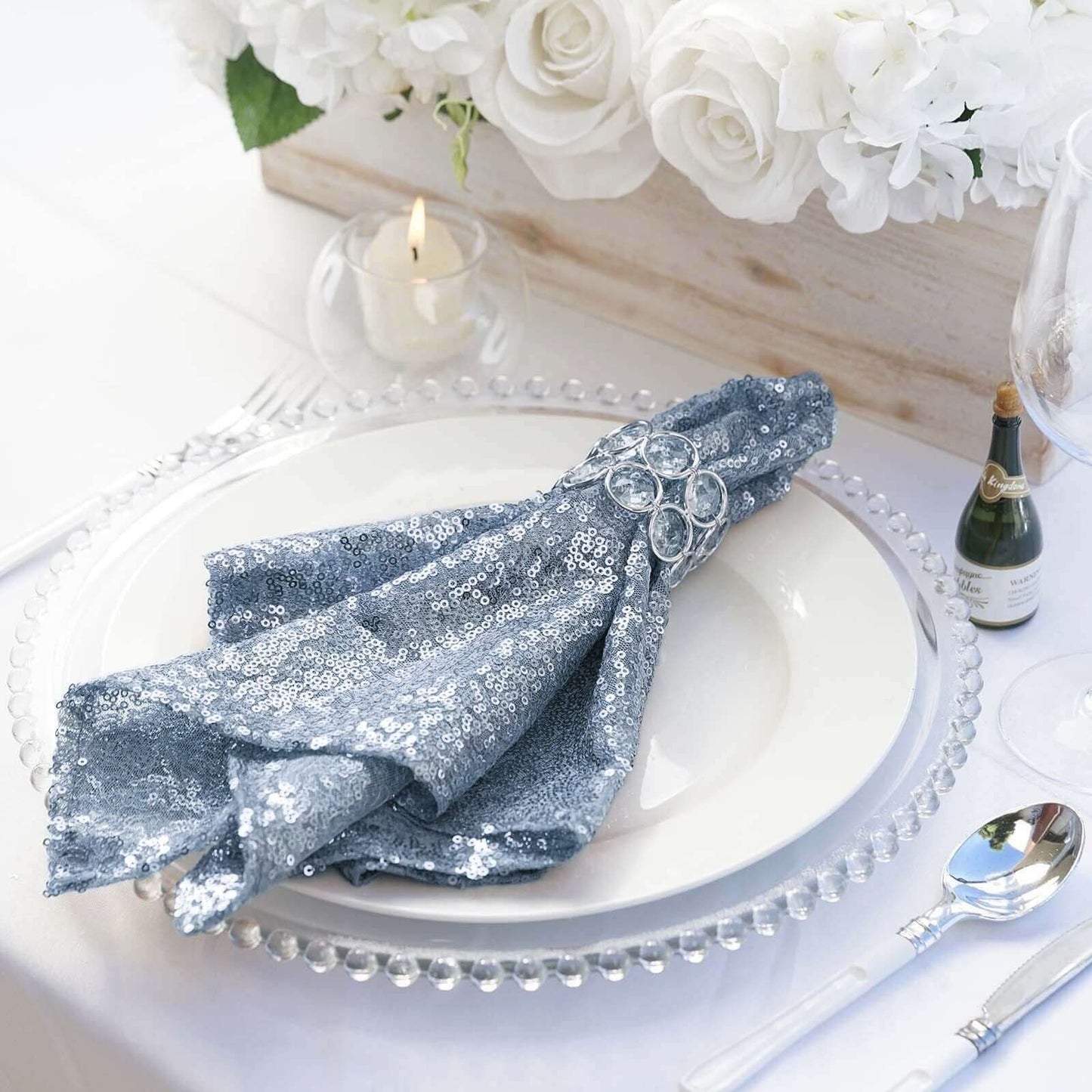 Sequin 20"x20" Napkin Dusty Blue - Shimmering Dinner Napkin