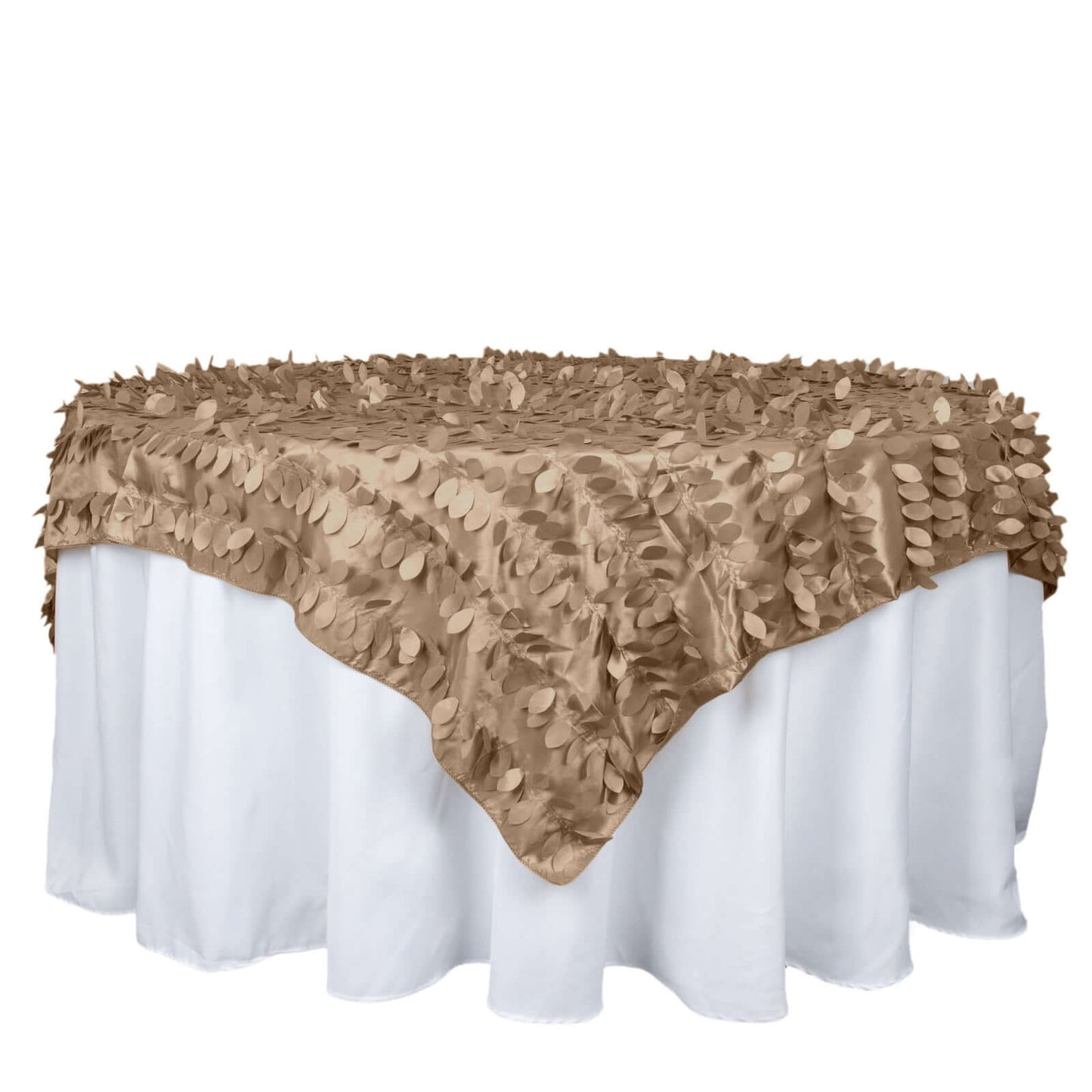 Taffeta 72"x72" Table Overlay Square Tablecloth Taupe - 3D Leaf Petal Table Cover