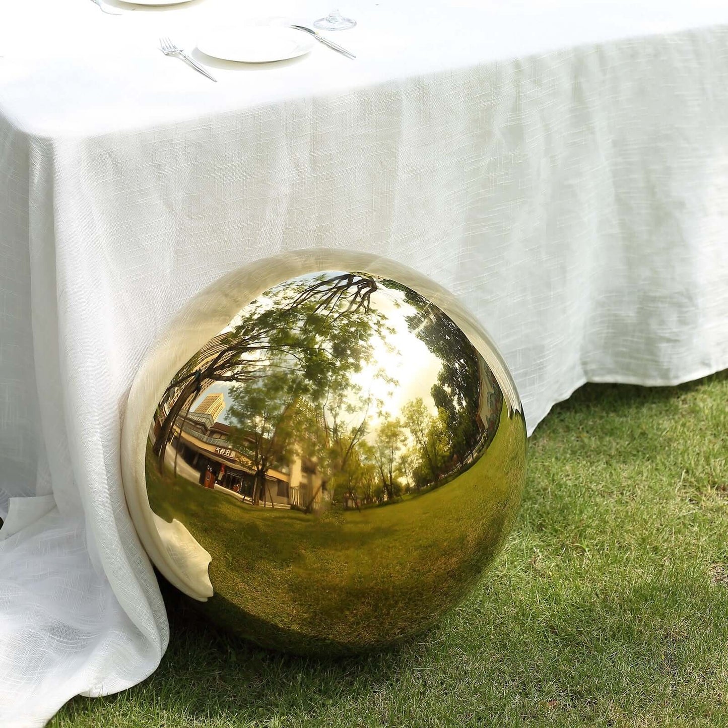 Gazing Globe Mirror Ball Reflective Hollow Stainless Steel Gold Sphere - Decorative Garden Display Ornament 22"
