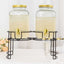 2-Pack Clear Glass Beverage Dispenser Stand, Dual Juice Jars with Gold Metal Lids and Spigot - Convenient Serving Feature 2-Gallon