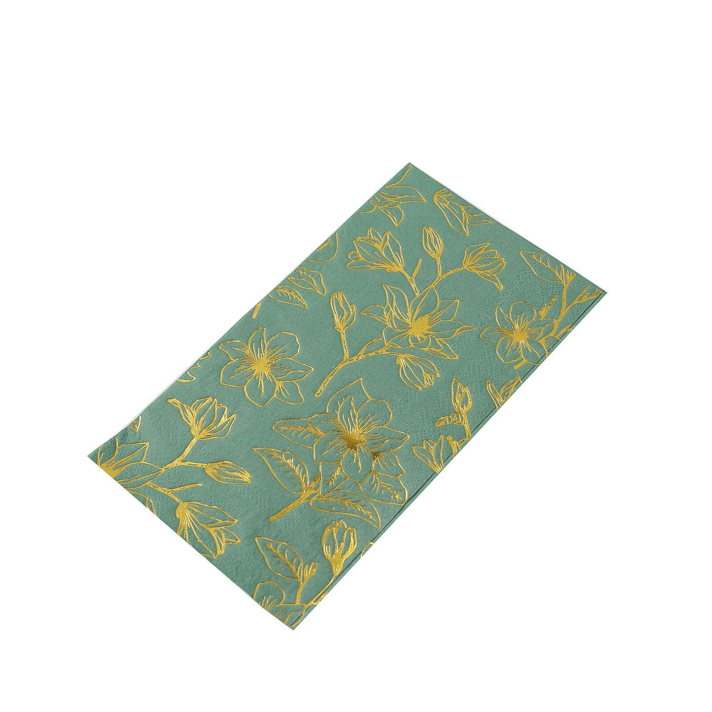 50-Pack Paper Dinner Napkins Dusty Sage Green with Gold Magnolia Flowers Print 2-Ply - Disposable Soft Napkins for Parties