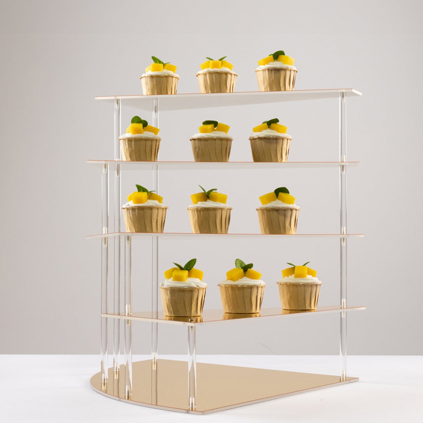 4-Tier Acrylic Cupcake Display Stand Gold Spiral Stairway Design - Stylish Reusable Multi Level Serving Tray Organizer Shelf Riser for Dessert Perfume Retail Jewelry & Collectibles 17"