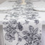 Polyester Table Runner 12"x108" White with Black French Toile Floral Print Reusable Table DÃ©cor