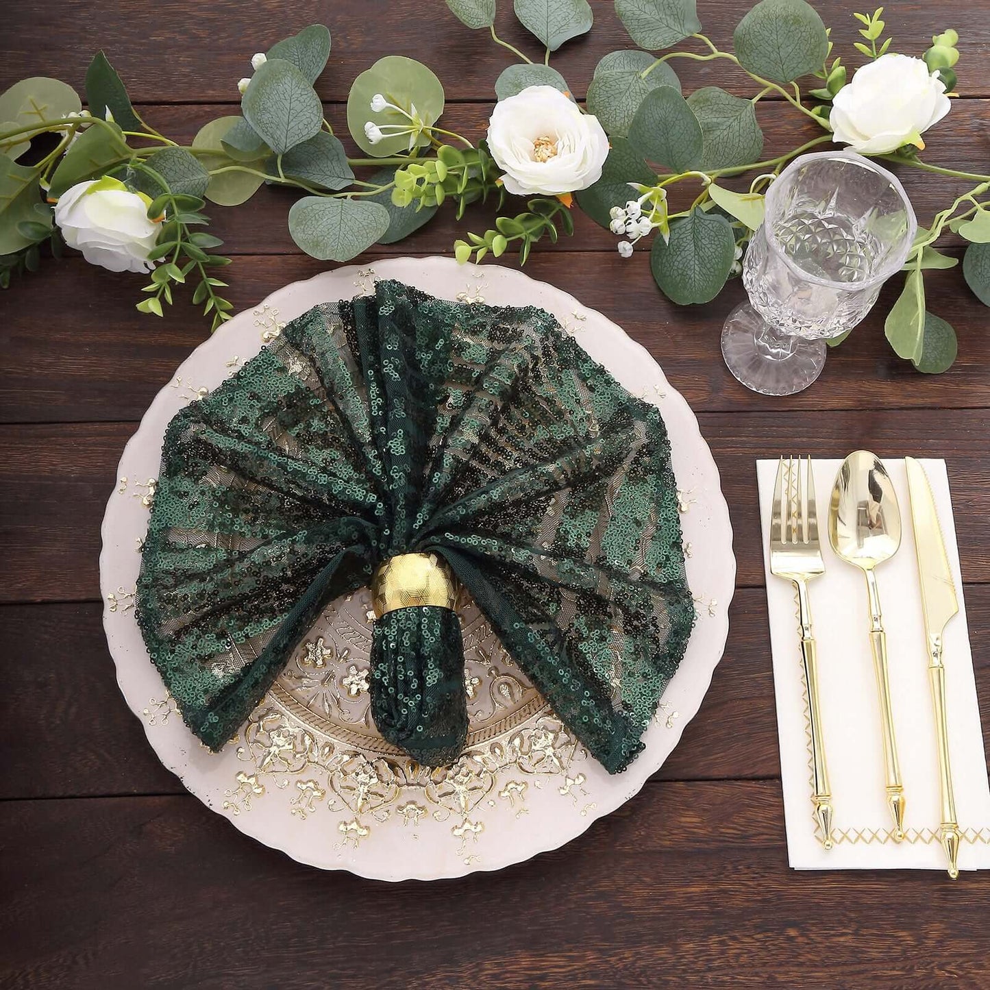 Sequin Napkins 20"x20" Hunter Emerald Green - Diamond Pattern Reusable Napkin
