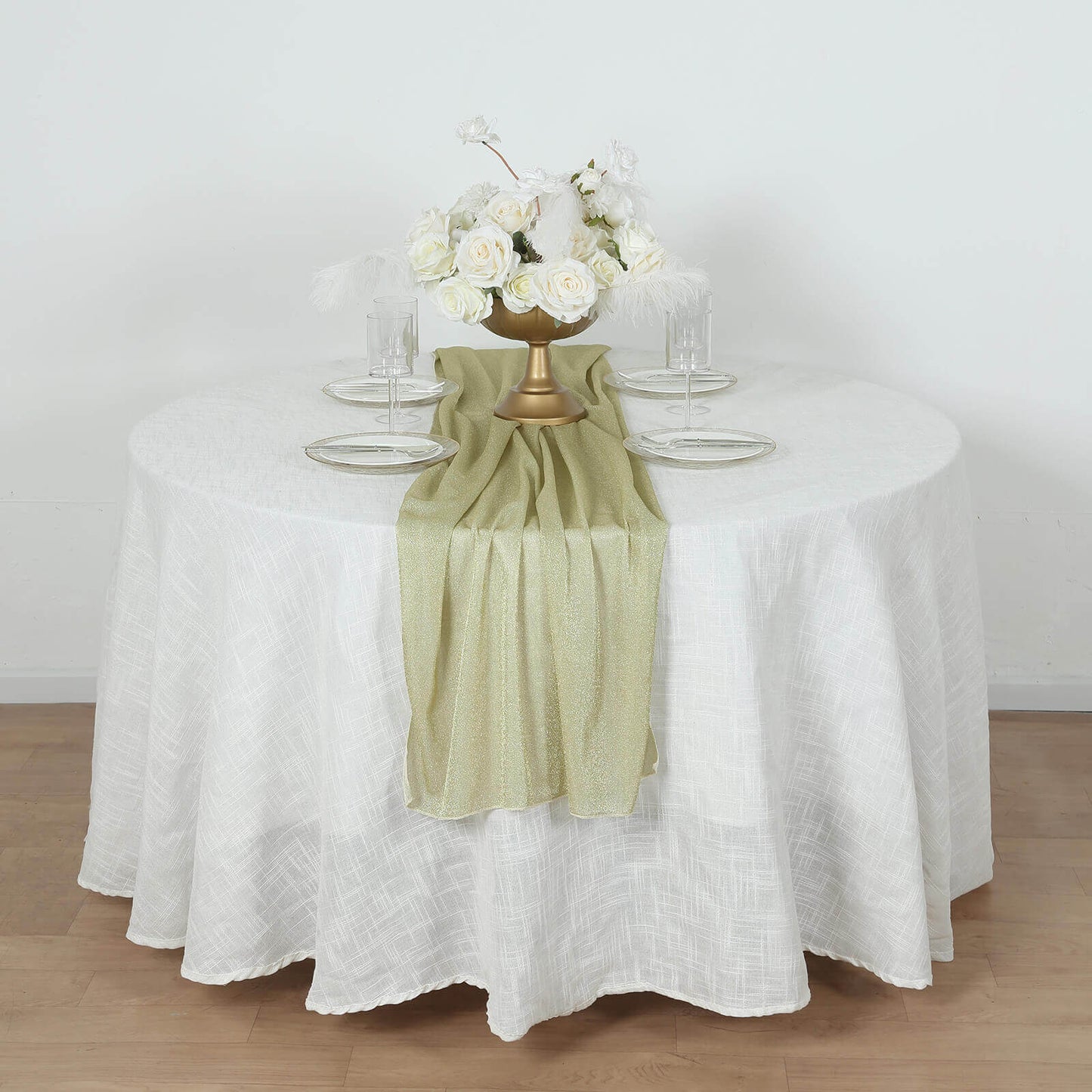 Glitter Gauze 27"x120" Table Runner Champagne - Sparkling Reusable Sheer Table Linen