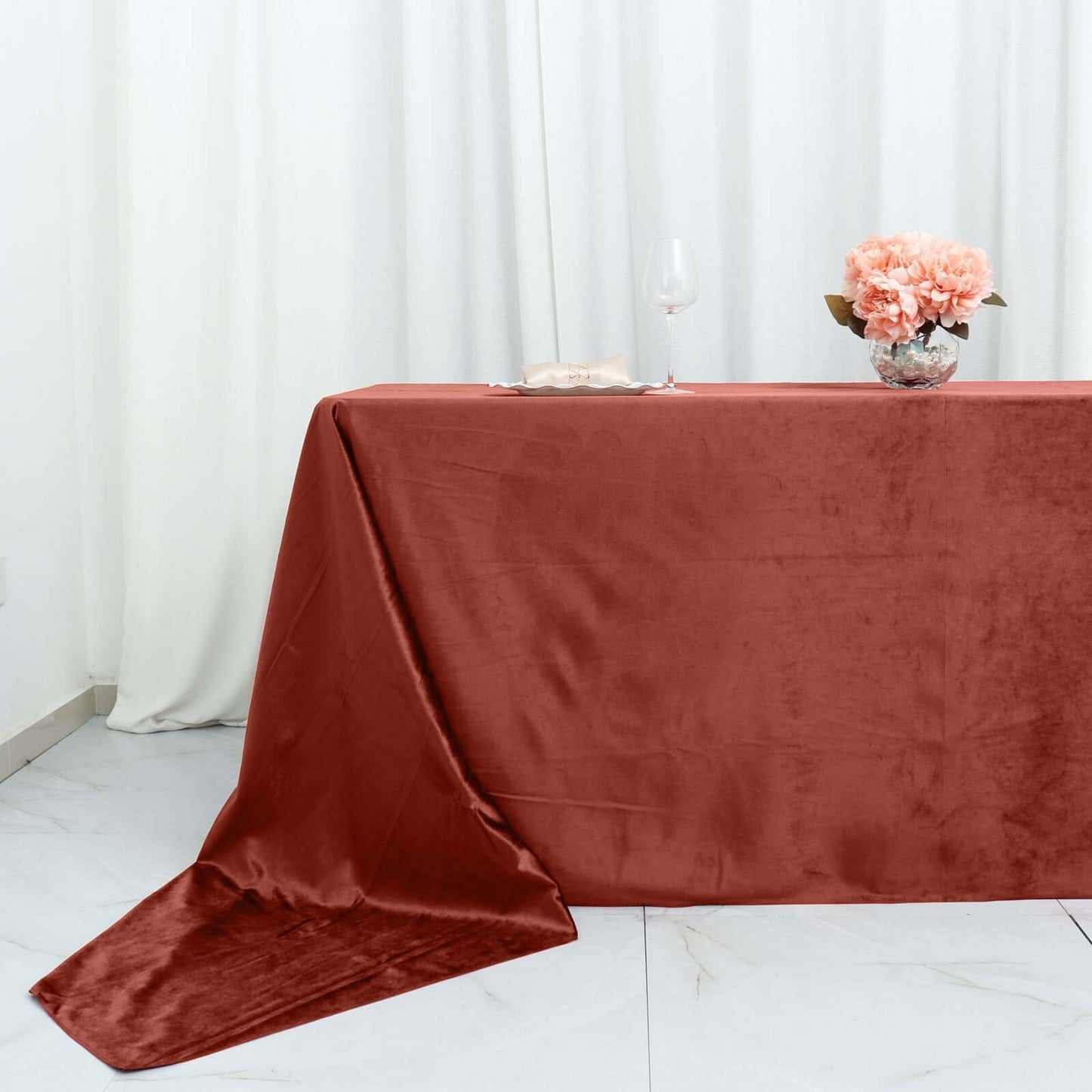 Premium Velvet 90"x156" Rectangle Tablecloth Terracotta (Rust) - Reusable Soft & Seamless Table Cover
