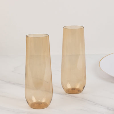 12 Pack Plastic Champagne Glasses in Amber Gold, Reusable Lightweight Champagne Flutes 9oz