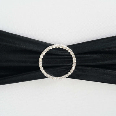 Rhinestone Chair Sash Band Buckle Silver 2" Circle Metal - Glittering Diamond Bow Pin for Chair Sashes & Wedding Decor - Linen Luxes