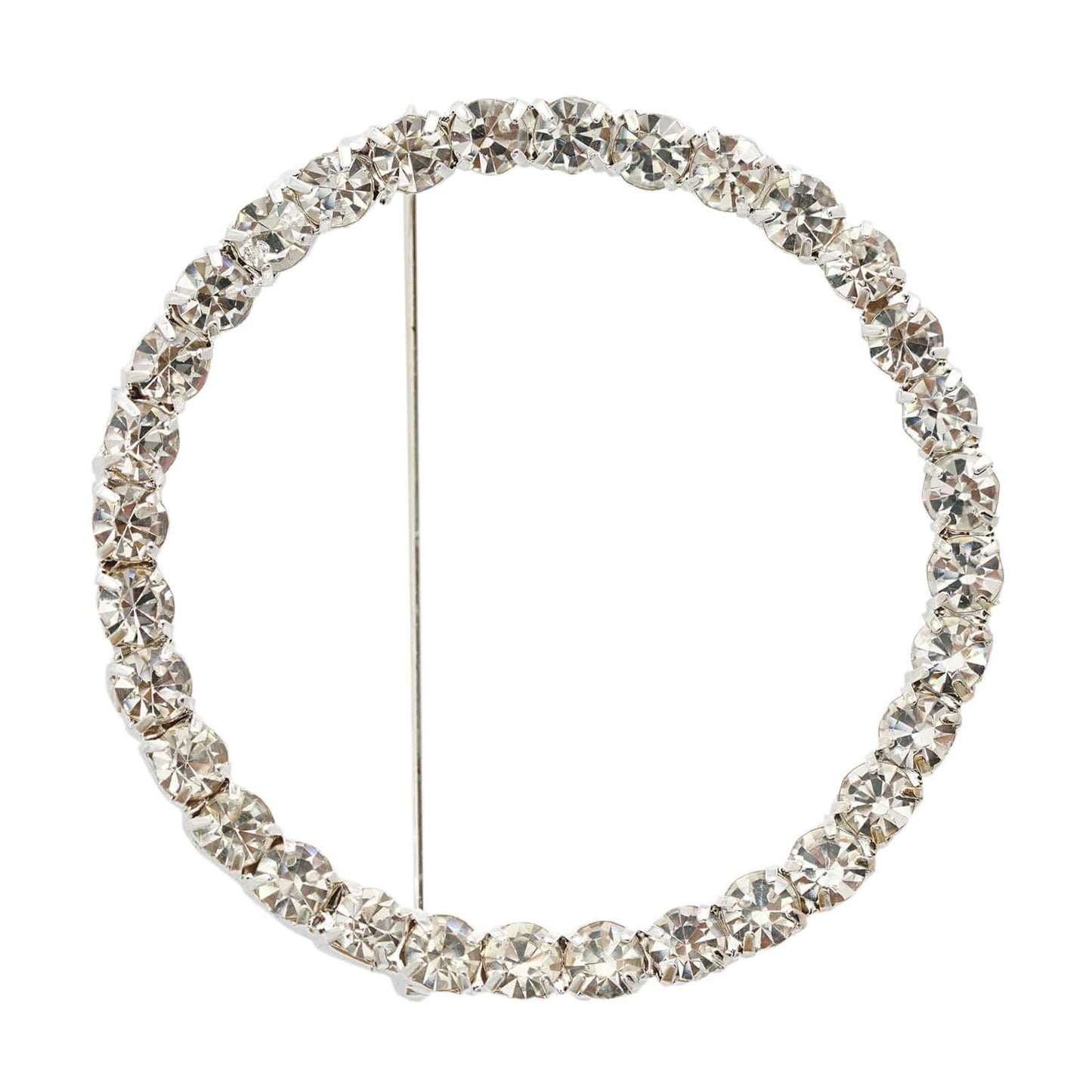 Rhinestone Chair Sash Band Buckle Silver 2" Circle Metal - Glittering Diamond Bow Pin for Chair Sashes & Wedding Decor - Linen Luxes