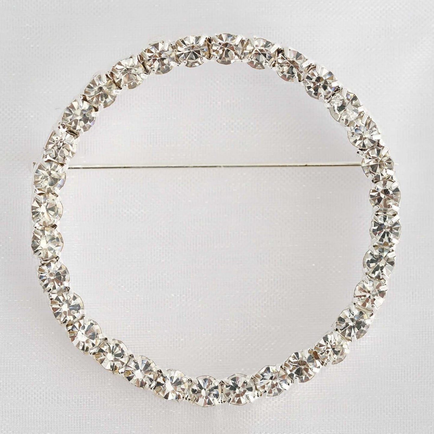 Rhinestone Chair Sash Band Buckle Silver 2" Circle Metal - Glittering Diamond Bow Pin for Chair Sashes & Wedding Decor - Linen Luxes