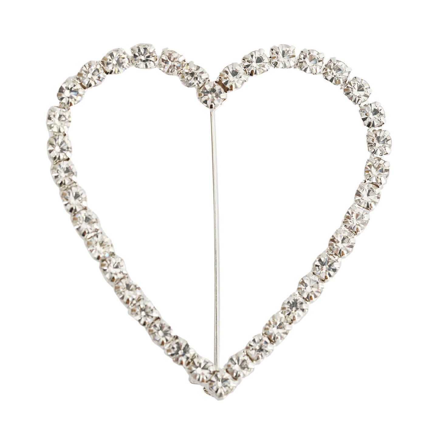 Rhinestone Chair Sash Band Buckle Silver 2" Heart Metal - Glittering Diamond Accent - Linen Luxes