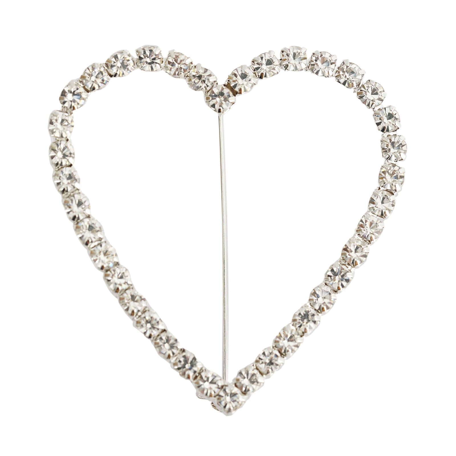 Rhinestone Chair Sash Band Buckle Silver 2" Heart Metal - Glittering Diamond Accent - Linen Luxes