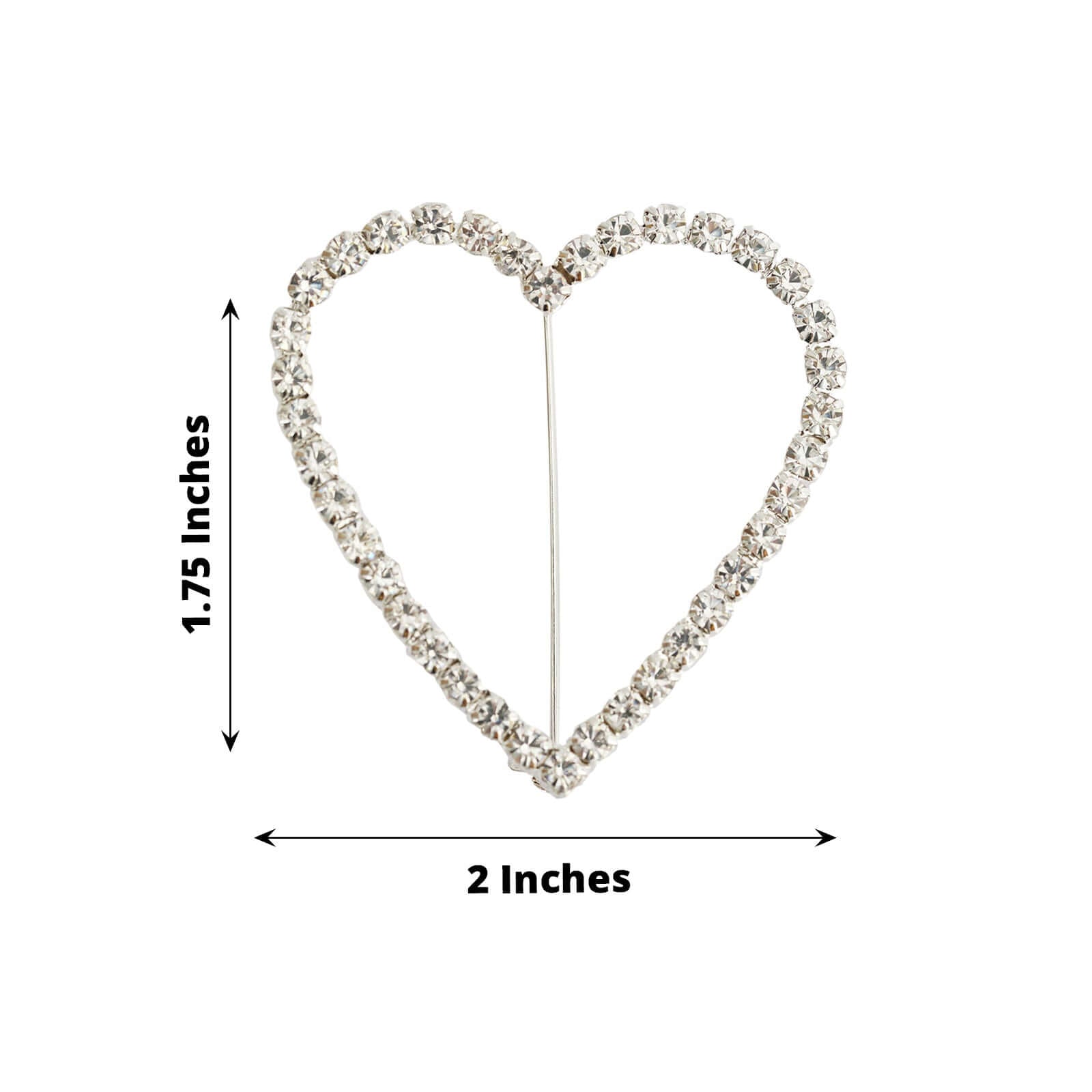 Rhinestone Chair Sash Band Buckle Silver 2" Heart Metal - Glittering Diamond Accent - Linen Luxes