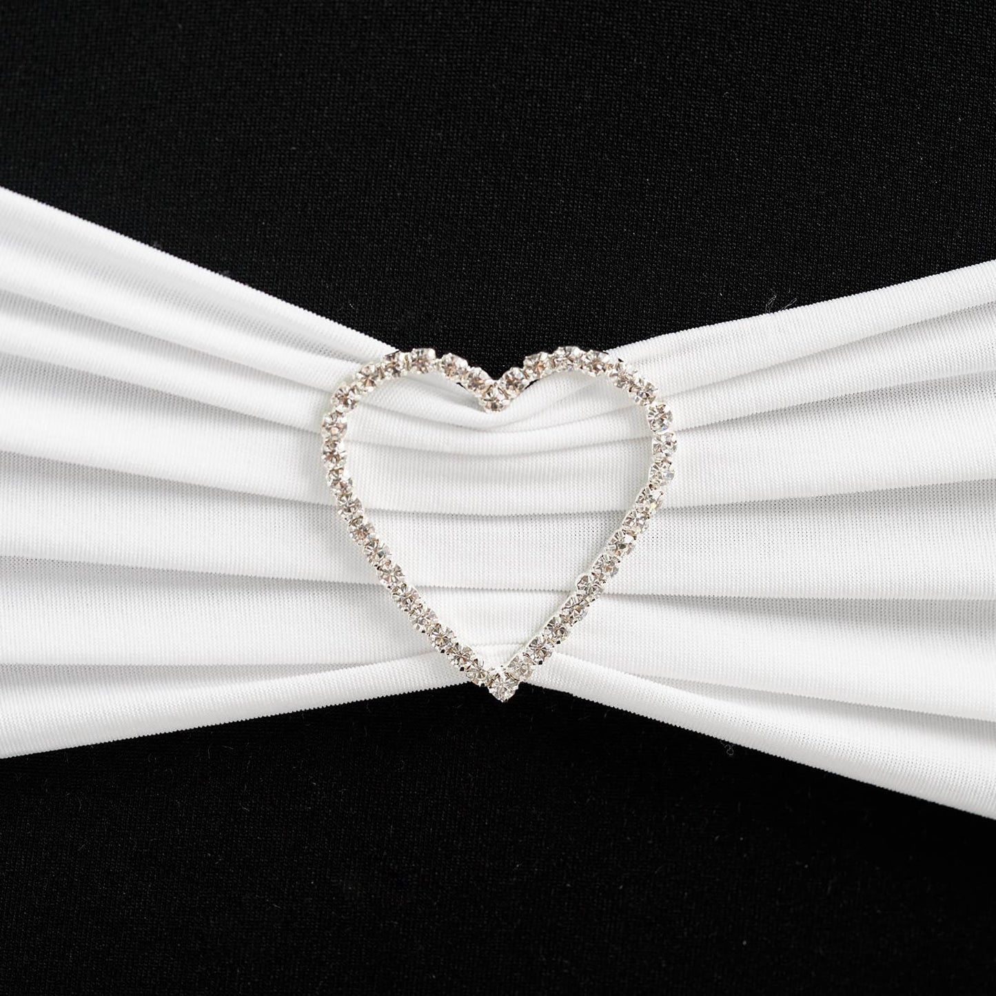 Rhinestone Chair Sash Band Buckle Silver 2" Heart Metal - Glittering Diamond Accent - Linen Luxes