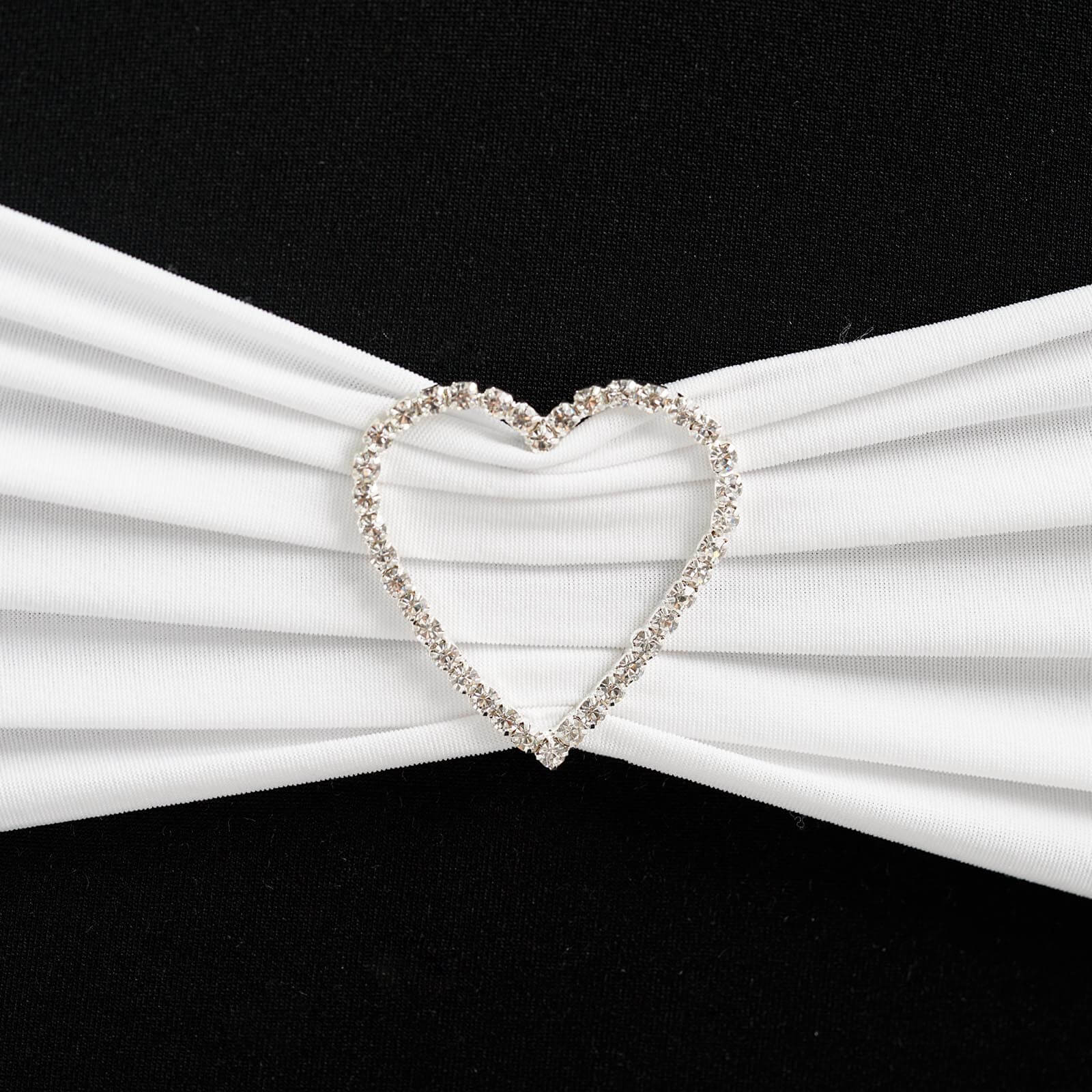 Rhinestone Chair Sash Band Buckle Silver 2" Heart Metal - Glittering Diamond Accent - Linen Luxes