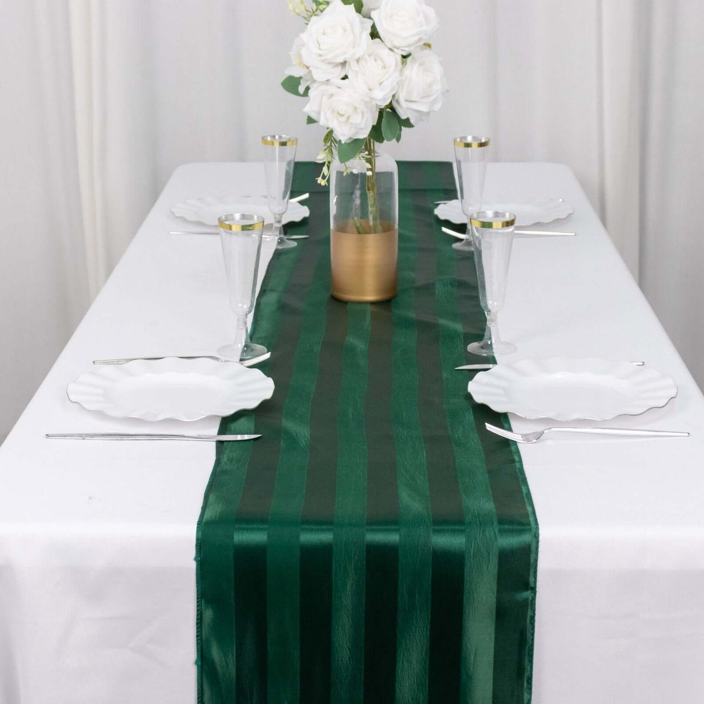 Satin 12"x108" Table Runner Hunter Emerald Green - Stripe Table Decor
