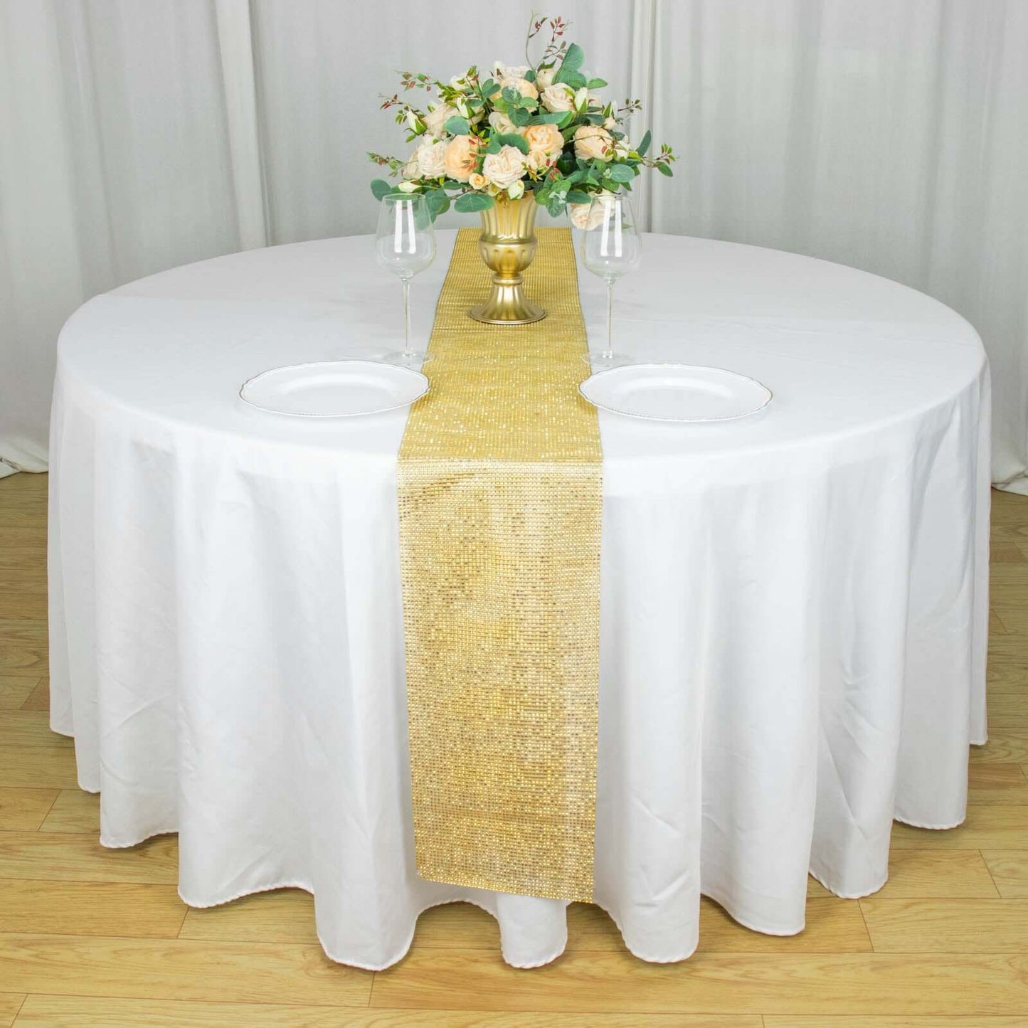 Crystal Rhinestone 10"x108" Table Runner Gold - Luxe Shiny Diamond Mesh Bling Table Runner Roll
