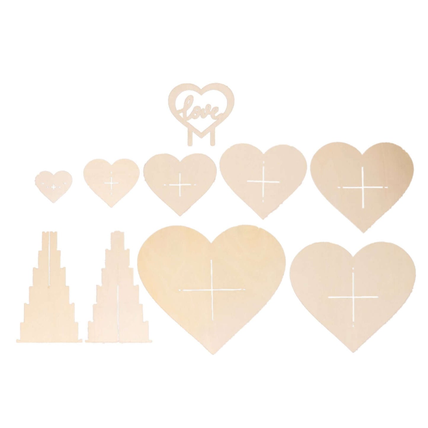 7-Tier Wooden Chocolate Display Stand Heart Shape Natural with "Love" Topper - DIY Dessert Table Tower Rack 16"