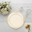 10-Pack Plastic 10" Round Dinner Plates in Ivory with Gold Leaf Embossed Rim - Disposable Vintage Baroque Style Plates