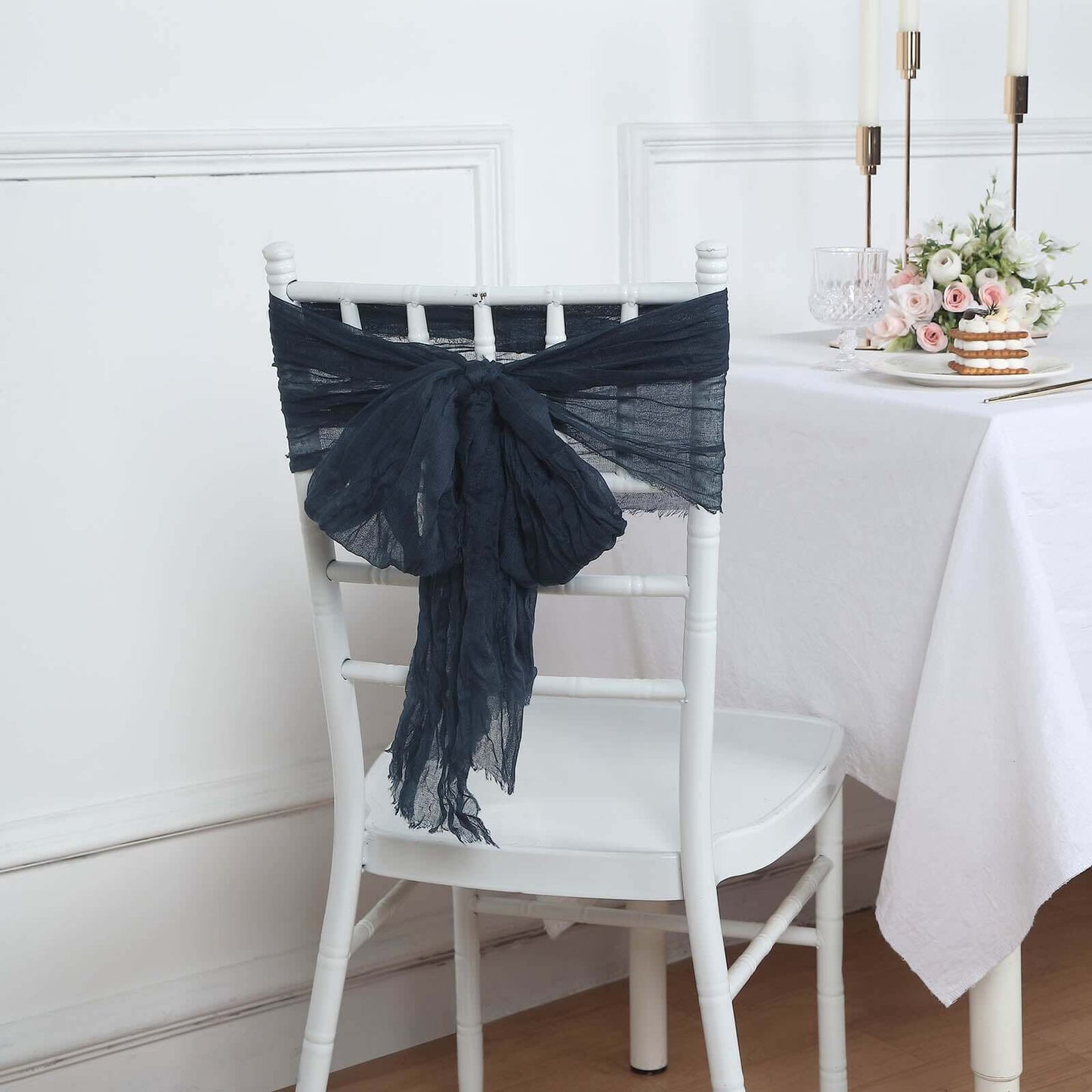 5 Pack Cheesecloth Gauze 16"x88" Chair Sashes Navy Blue - Boho Chair Decorations