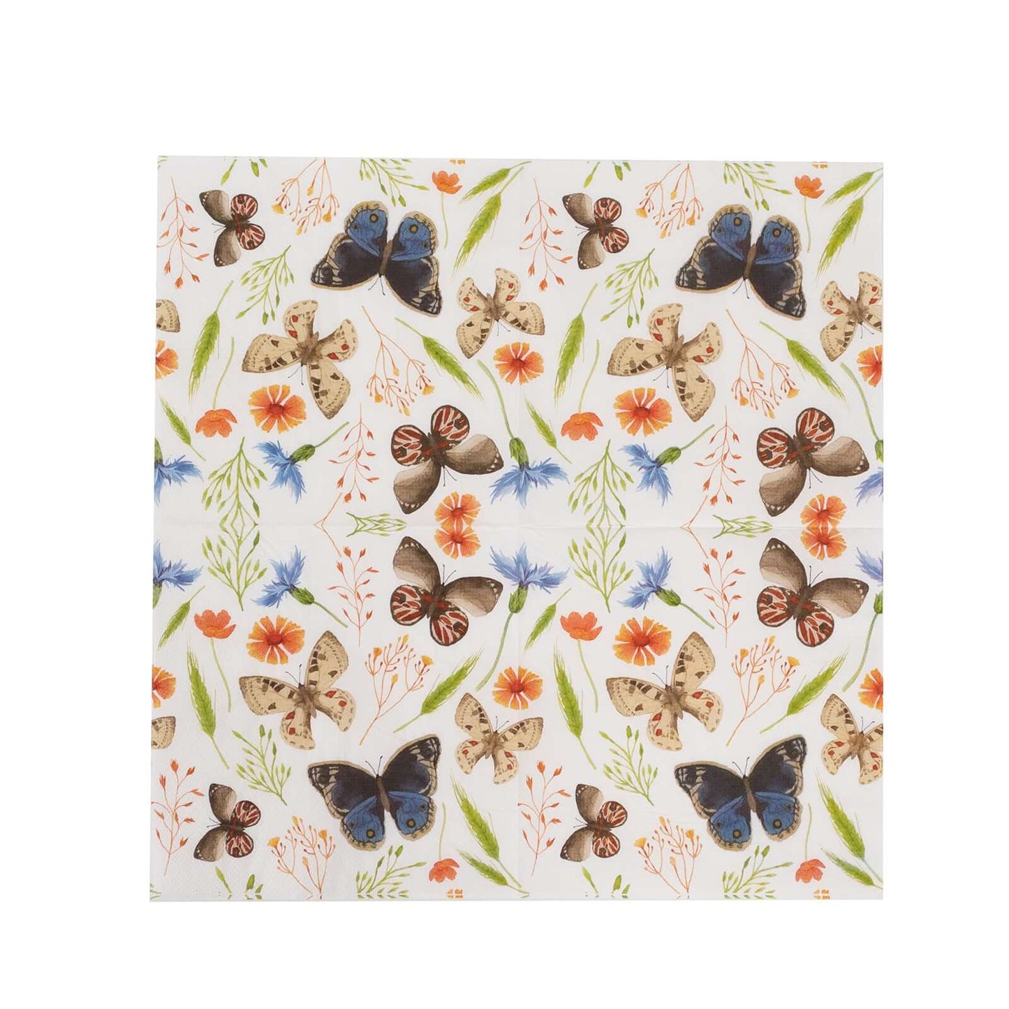 50-Pack Paper Beverage Napkins with Field Herbs and Butterfly Print Ivory - 2 Ply Disposable 18GSM Garden Party Napkins 6.5"x6.5"