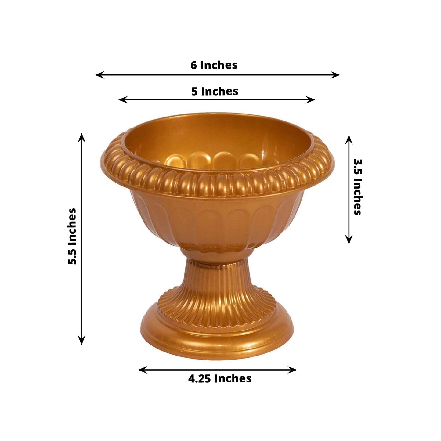 4-Pack Plastic Flower Pot Vases Roman Style Gold - Classic Floral Urn Planter Table Centerpieces 6"