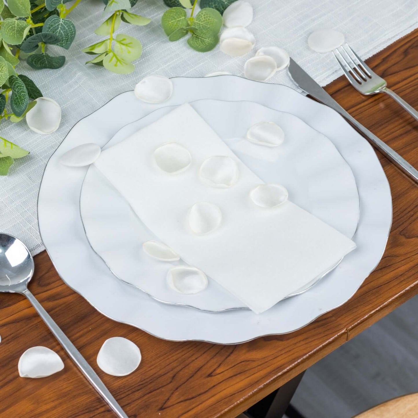 400-Pack Rose Petals Life-Like Flower Confetti Shiny Ivory Silk Round - Perfect for Event Tables 2"